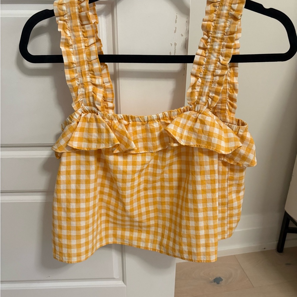 Sunny Yellow Gingham Ruffle Tank Top
